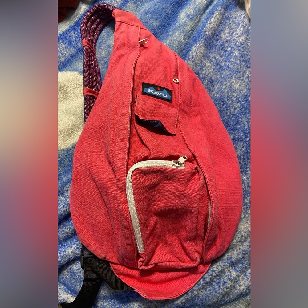 KAVU Rope Sling Bag Cotton Hot Pink Crossbody Backpack Purse Handbag